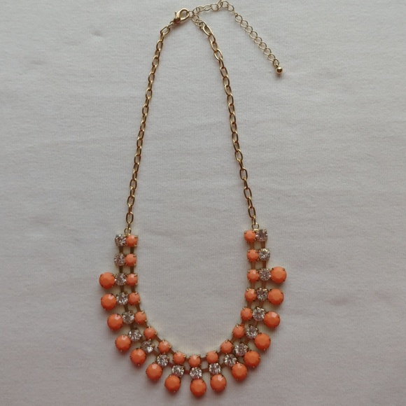 Liz Claiborne Orange & Rhinestone Necklace!!! - Picture 2 of 6
